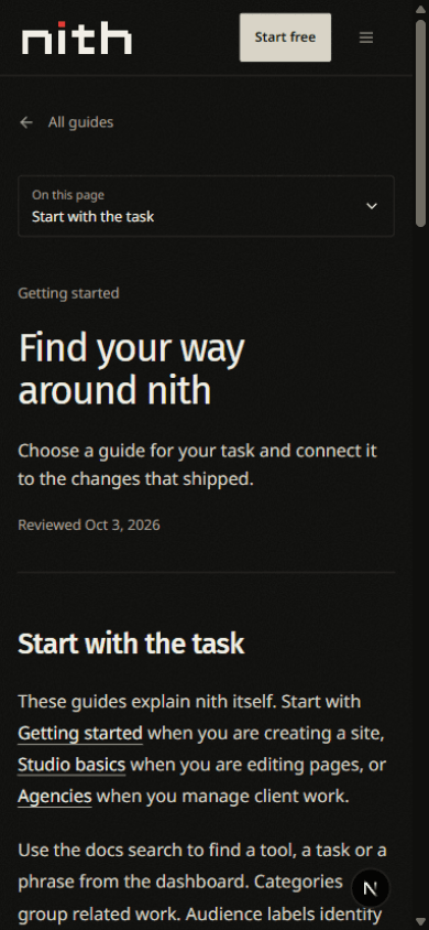 The nith guide reader on a phone with its compact contents control.